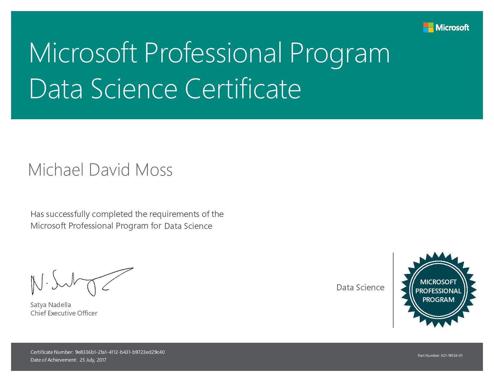 Data Science Certificate - Michael D. Moss, Ph.D. - IT Research