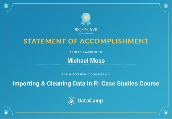 Importing & Cleaning Data in R - Case Studies Certificate