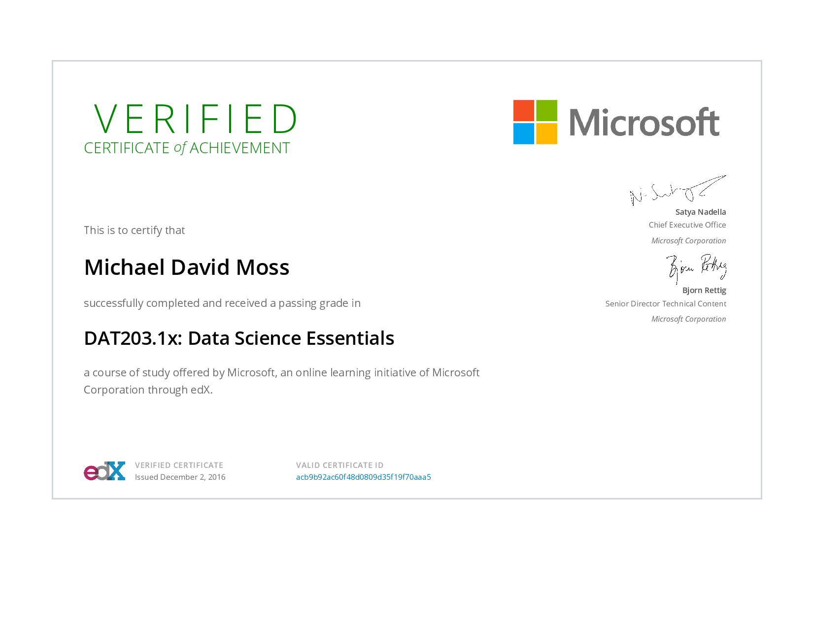 Data Science Essentials Certificate
