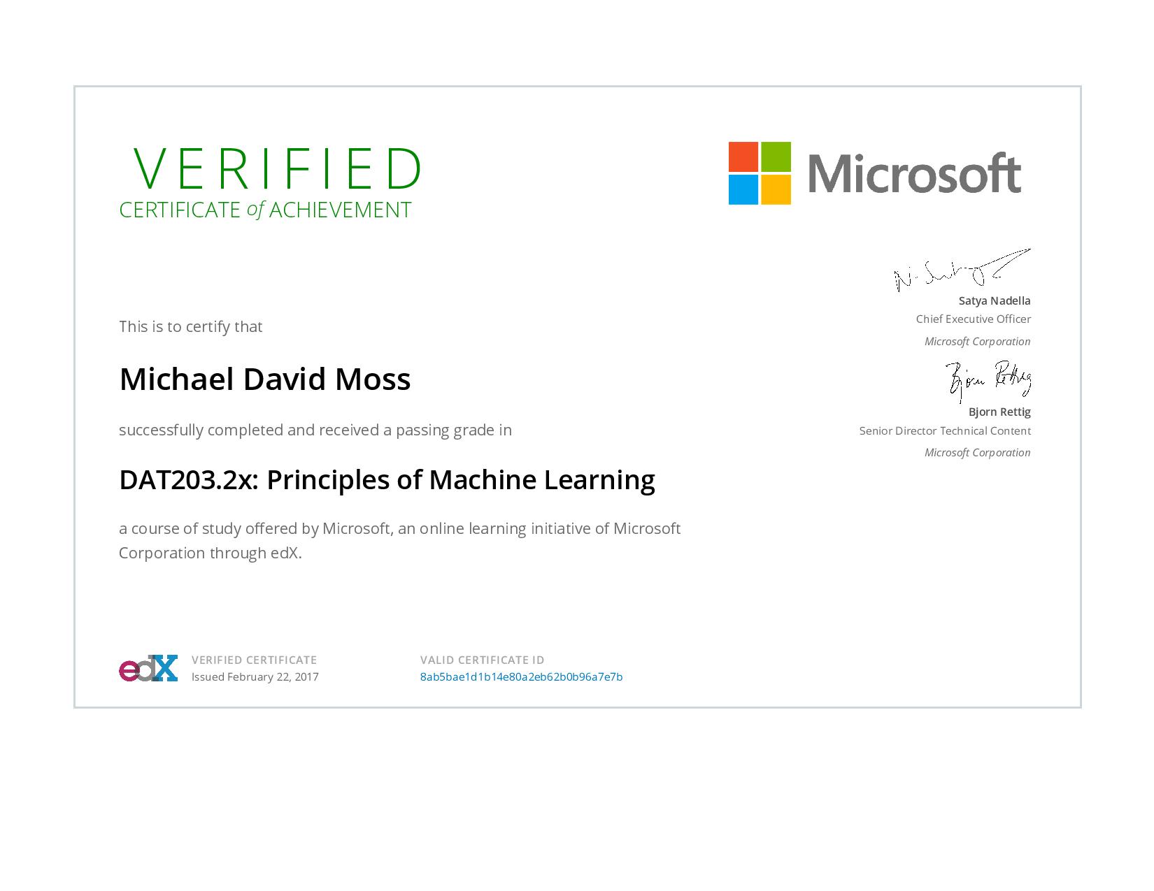 Principles of Machine Learning Certificate