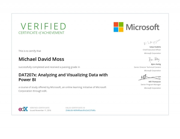 Analyzing and Visualizing Data with Power BI Certificate
