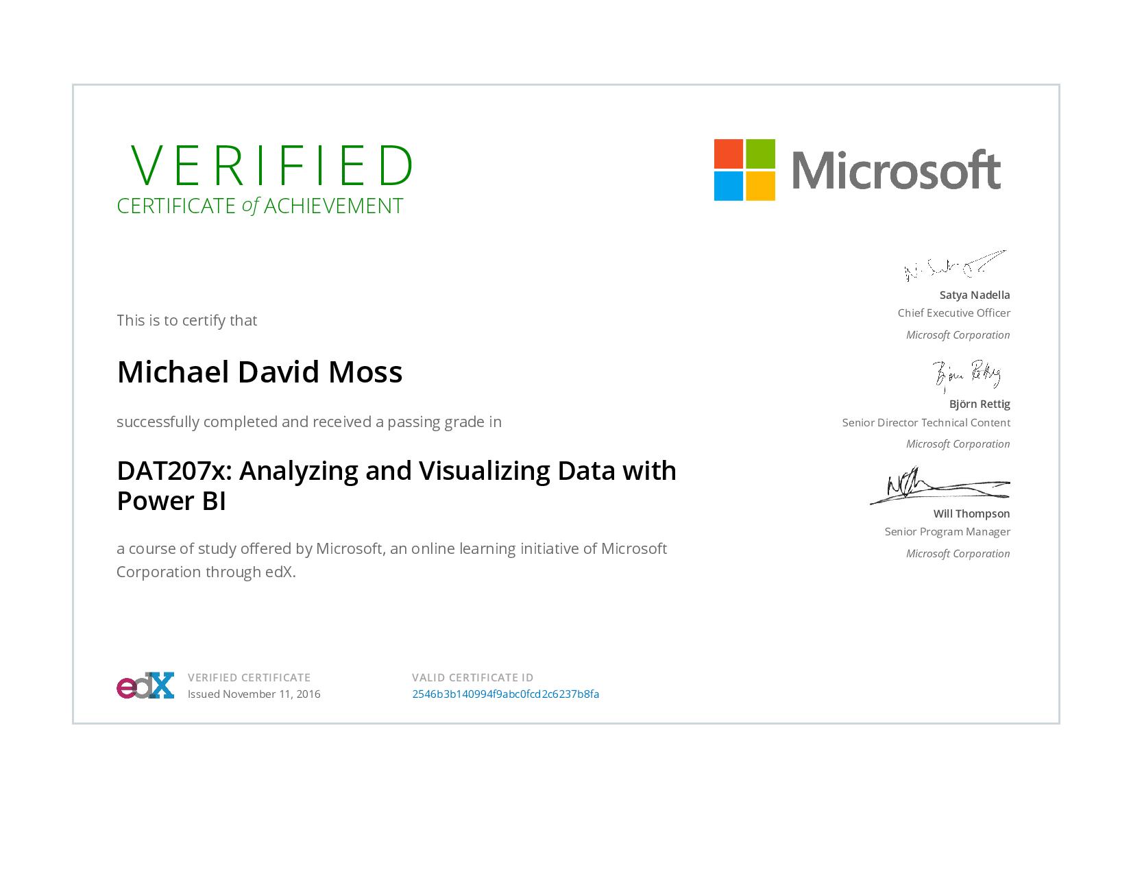 Analyzing and Visualizing Data with Power BI Certificate
